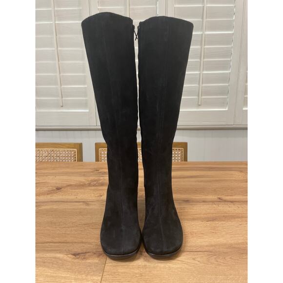 Vince Maggie Knee High Boots Black Suede Size 8 NWOB Riding Boots Round Toe - Picture 6 of 12